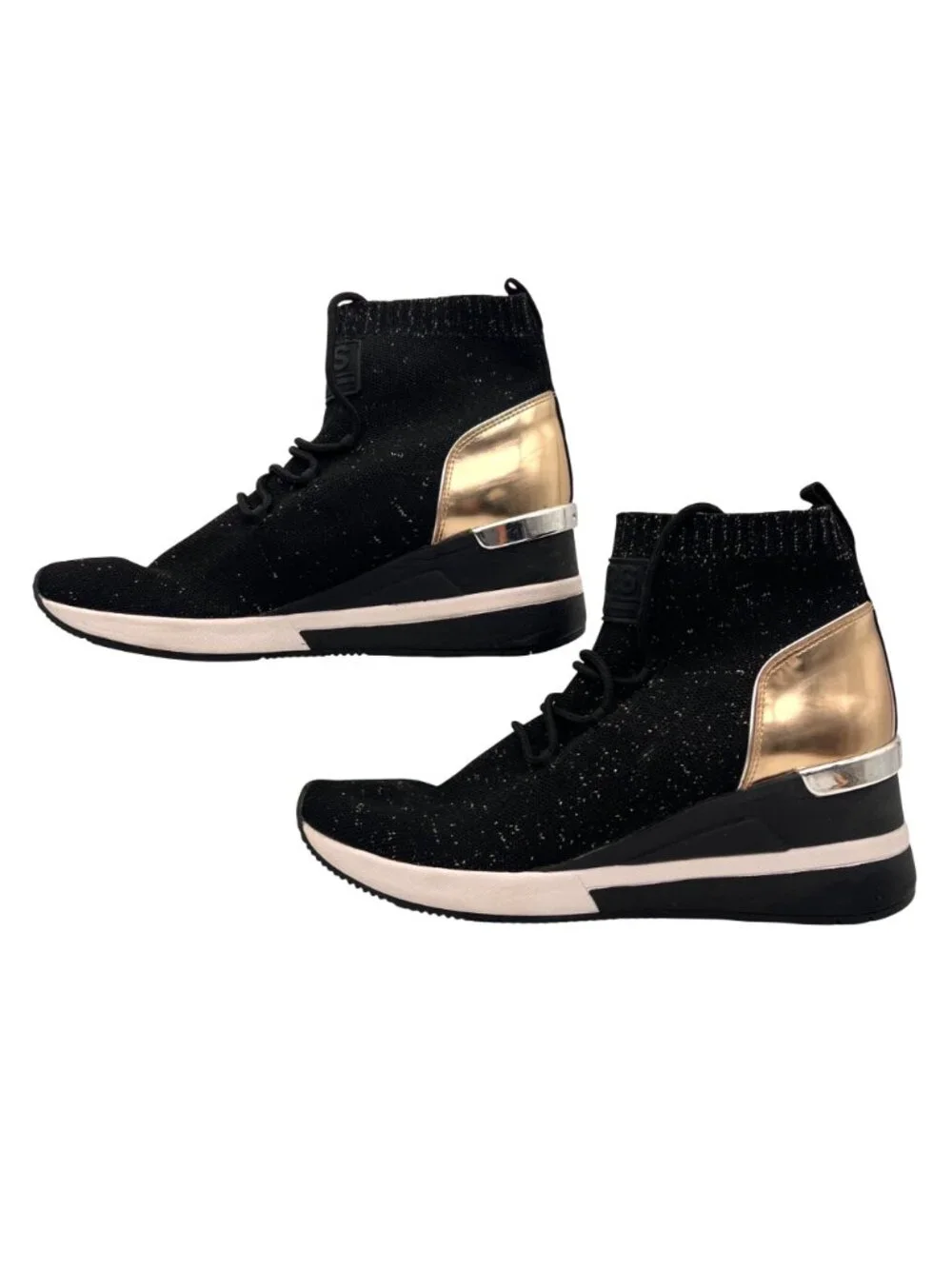 Michael Kors Skyler Elastic Bootie Wedge High Top Sneaker Womens Size 7 Metallic - Picture 7 of 16